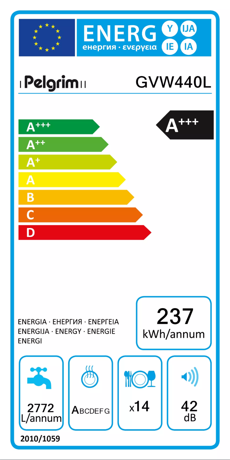 Page 1 of the manual Energy Label Pelgrim GVW440L