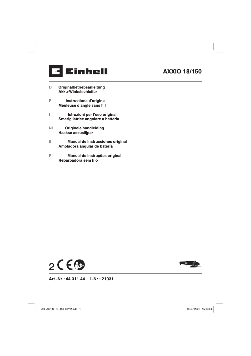 Page 1 of the manual User Manual Einhell AXXIO 18/150