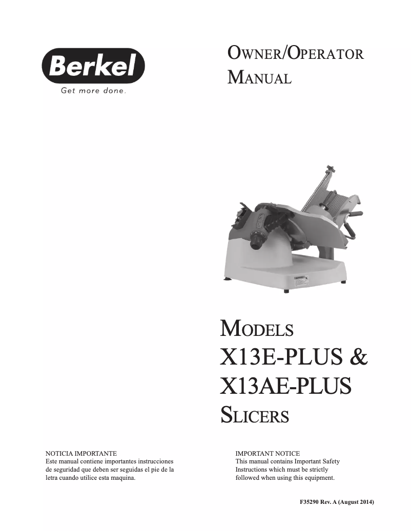 Page 1 of the manual User Manual Berkel X13E-PLUS