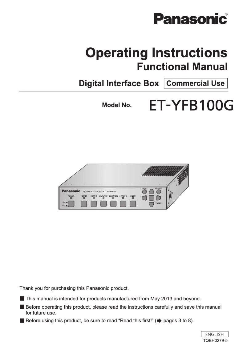 First page image of the manual for ET-YFB100G