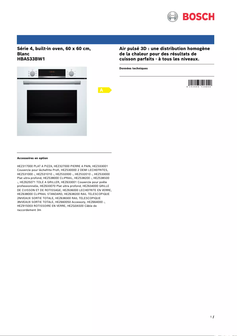 First page image of the manual for HBA533BW1