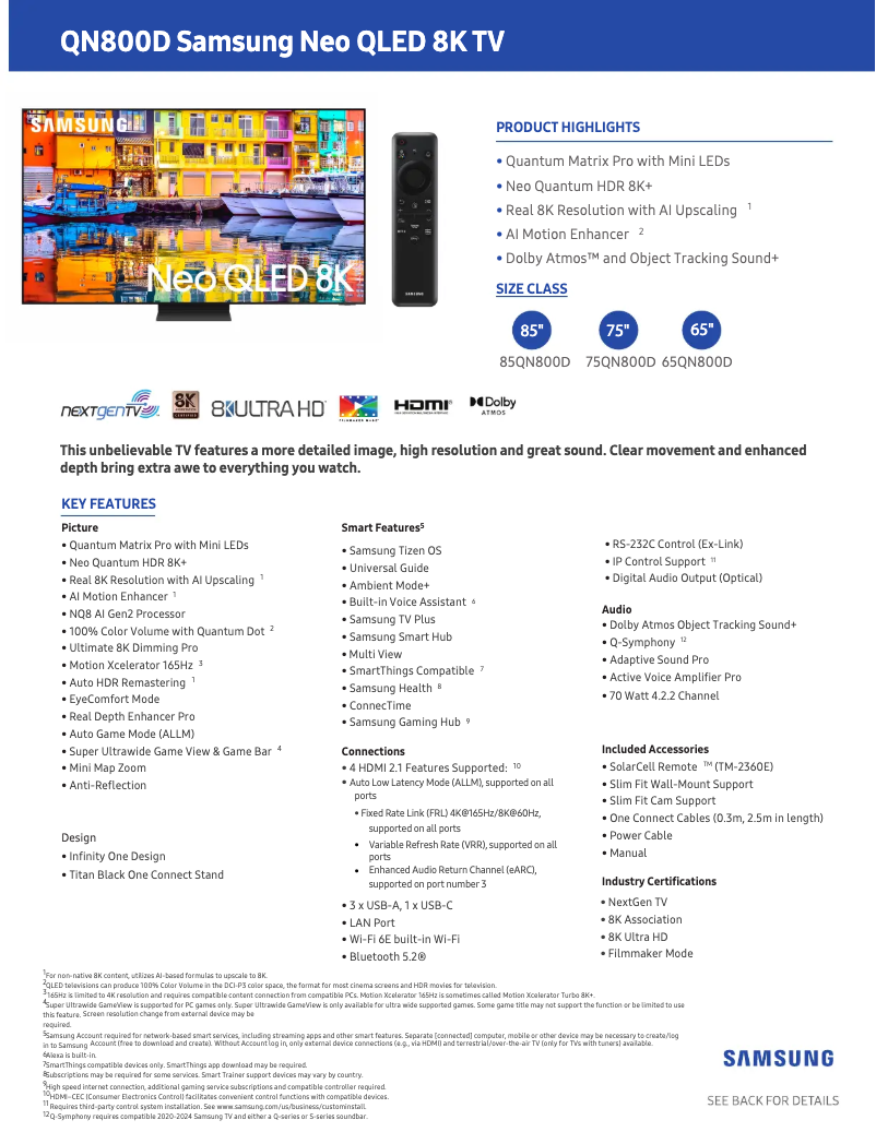 First page image of the manual for QN75QN800DF