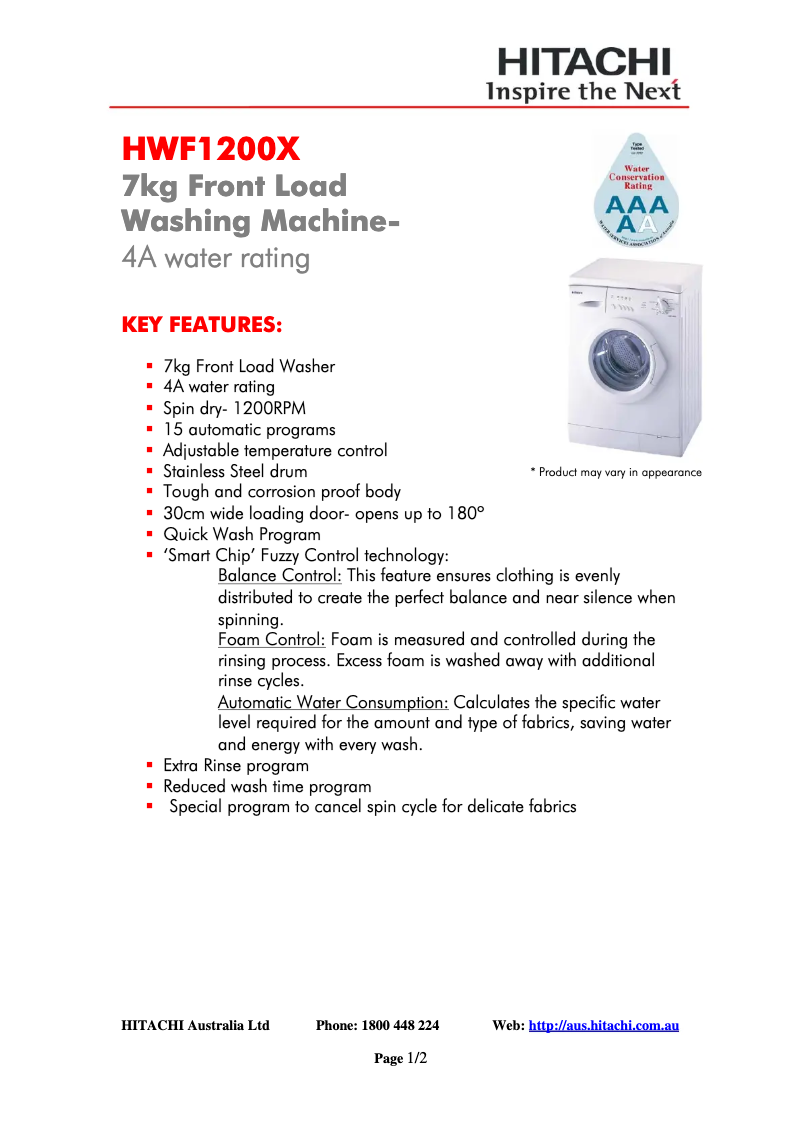 First page image of the manual for HWF1200X