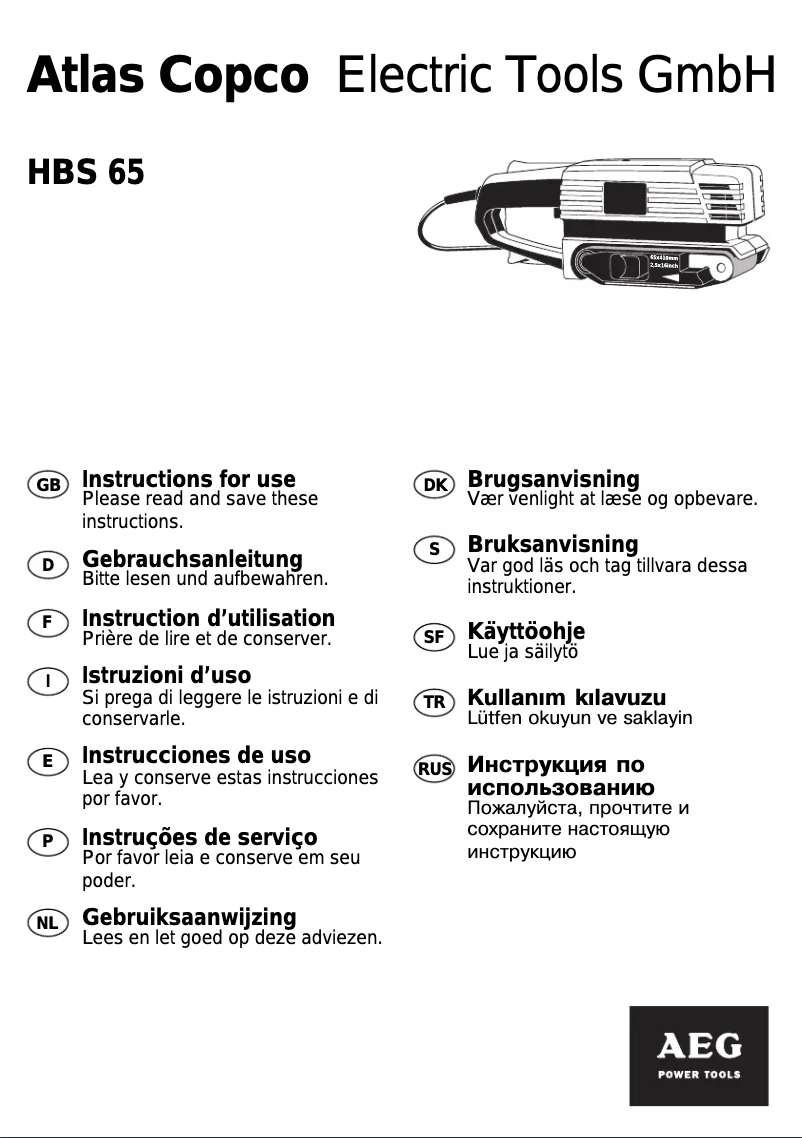 First page image of the manual for HBS 65