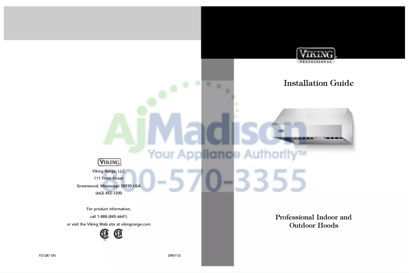 Page 1 of the manual Installation Guide Viking VWH3610GG