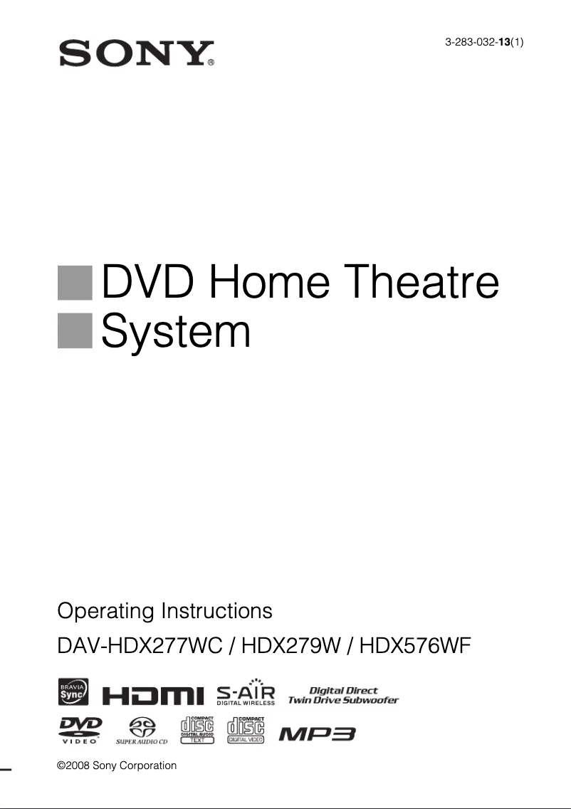 First page image of the manual for DAV-HDX576WF