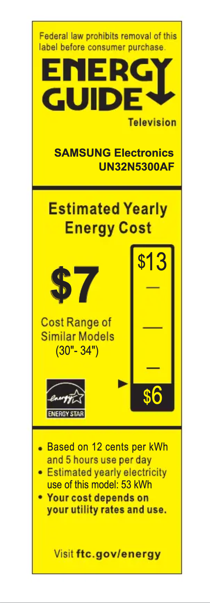 Page 1 of the manual Energy Label Samsung UN32N5300AFXZA
