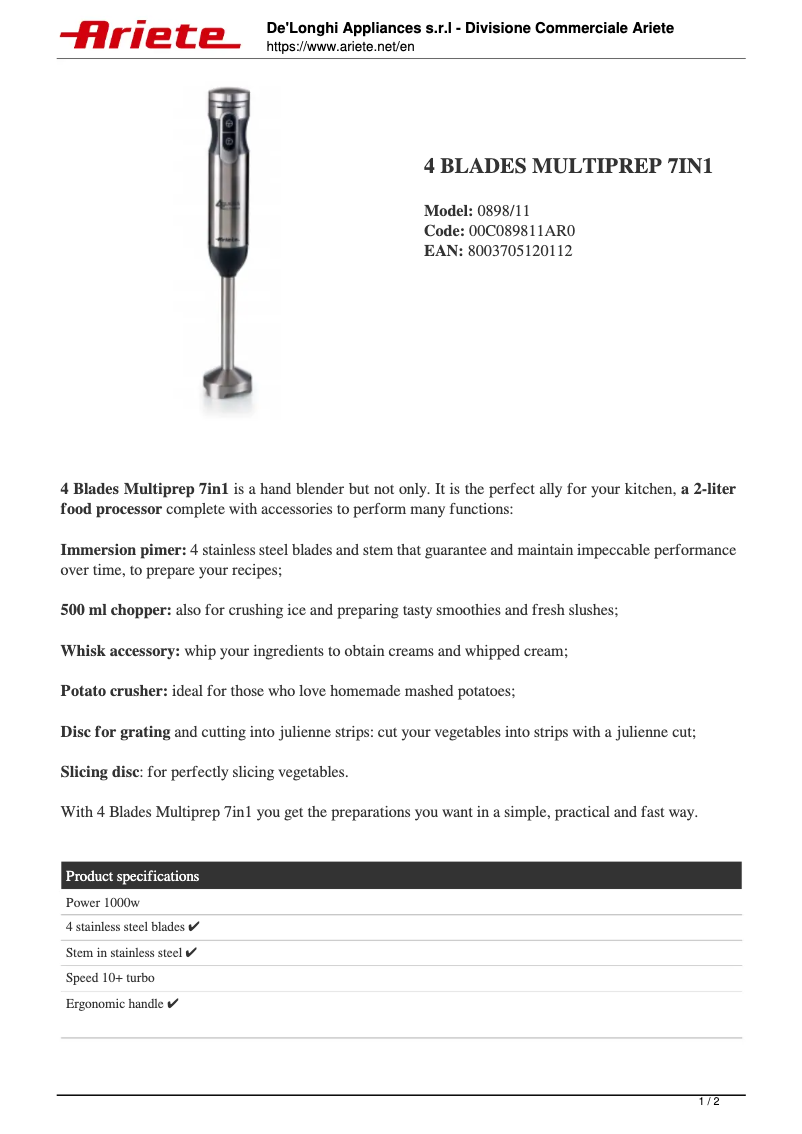 First page image of the manual for 0898