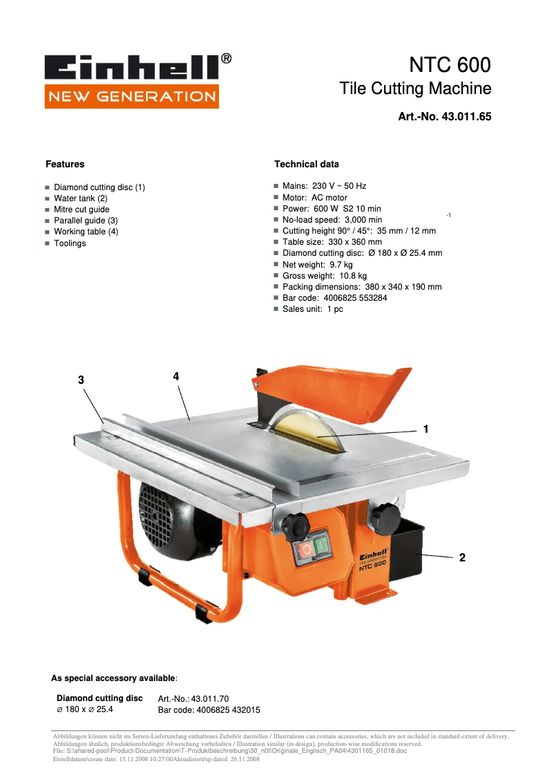 Page 1 of the manual User Manual Einhell NTC 600