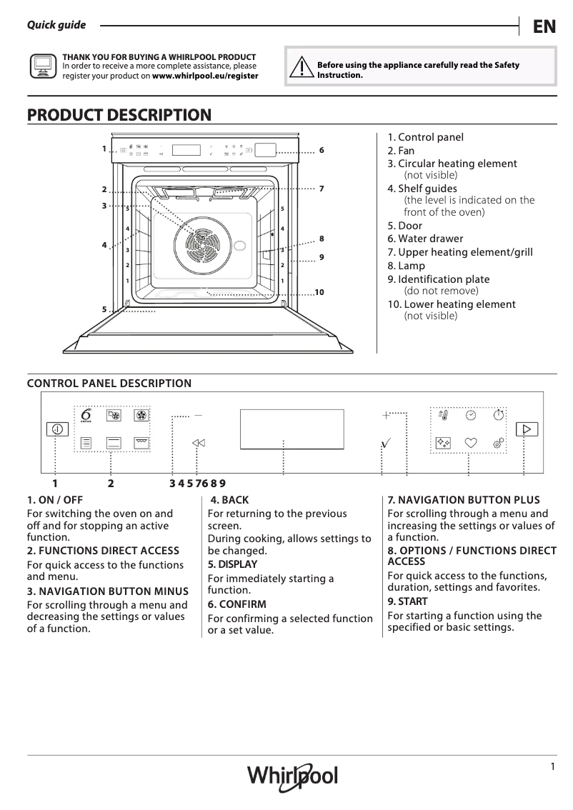 Page 1 of the manual Use and Maintenance Manual Whirlpool SMO 658C/NE