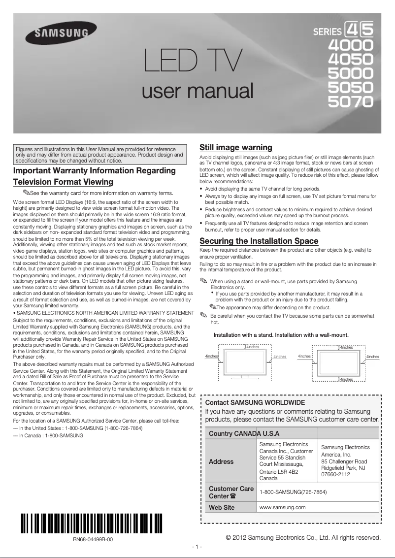 Page 1 of the manual User Manual Samsung UN50EH5000F