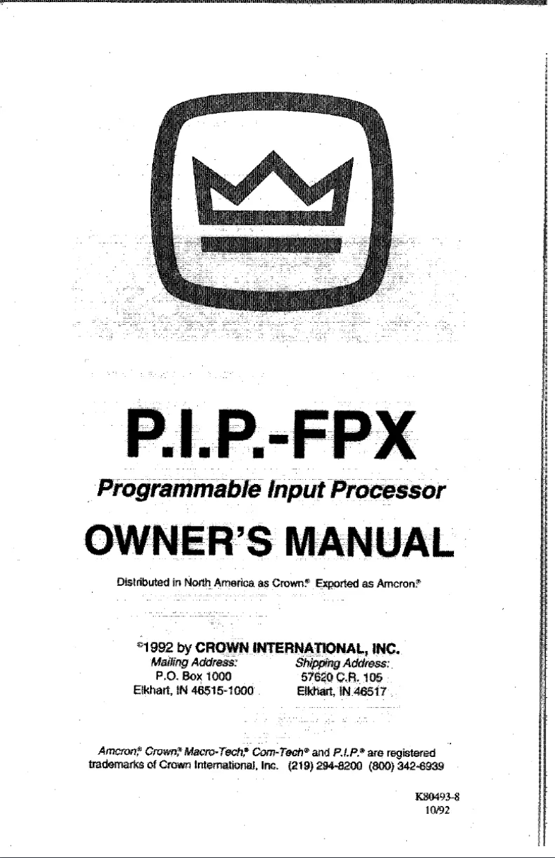 First page image of the manual for P.I.P.-FPX