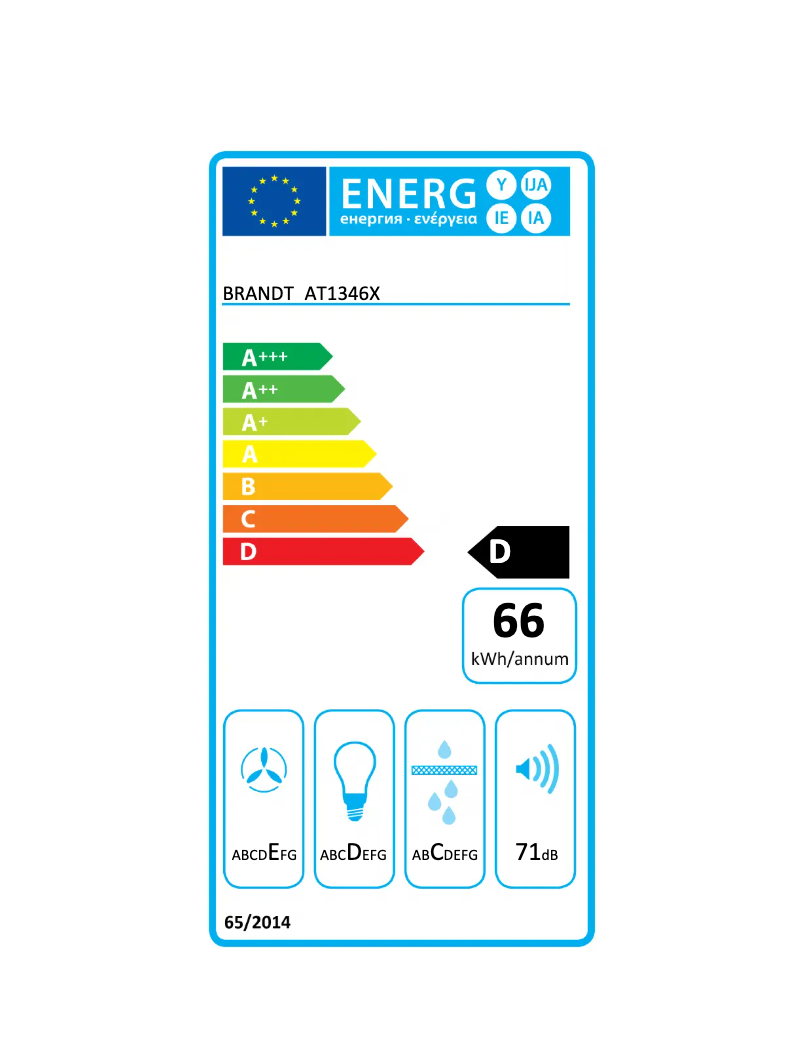 Page 1 of the manual Energy Label Brandt AT1346X