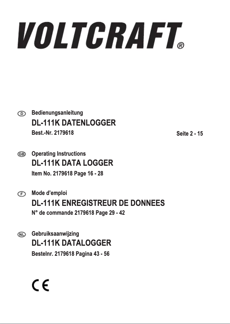 Page 1 of the manual User Manual Voltcraft DL-111K