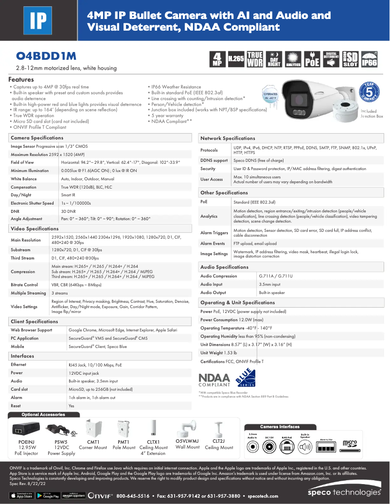 Page 1 of the manual Technical Sheet Speco Technologies O4BDD1M