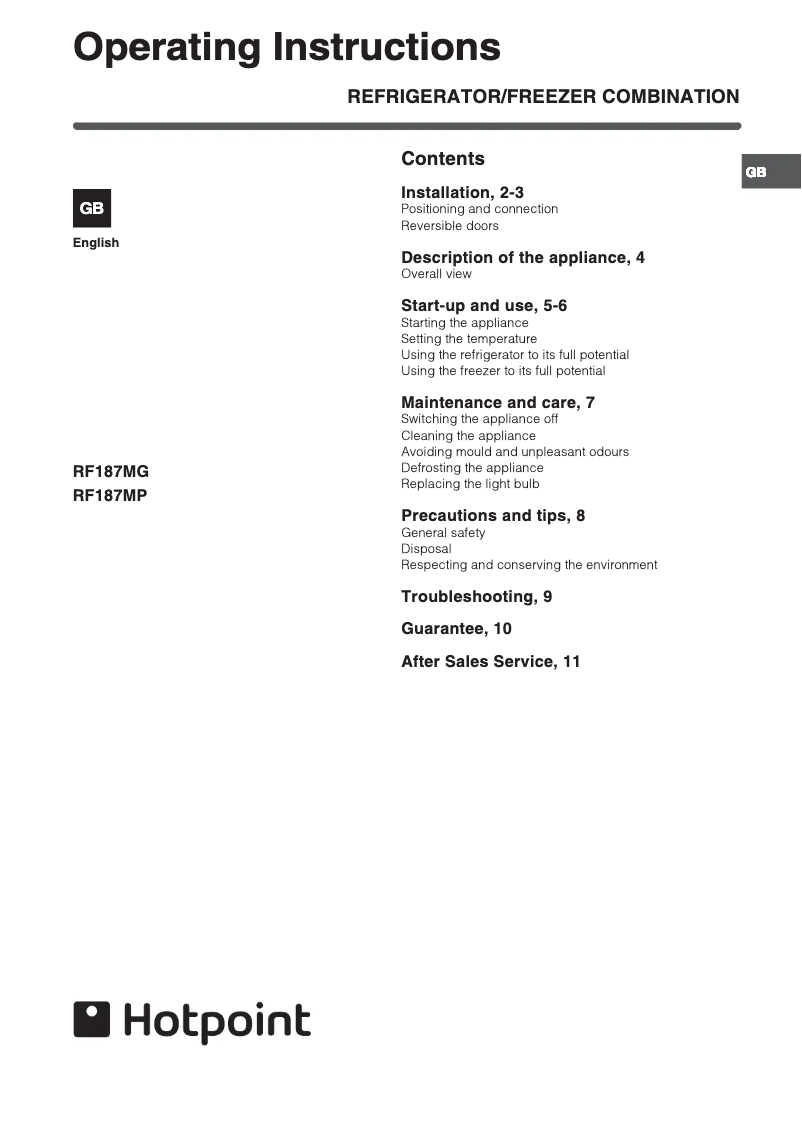 Page 1 of the manual User Manual Hotpoint RF187MP