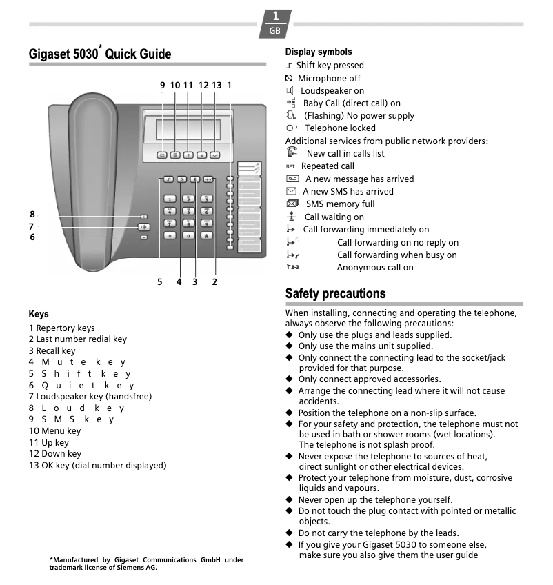 First page image of the manual for Euroset 5030