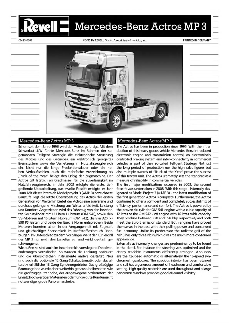 Page 1 of the manual User Manual Revell Mercedes-Benz Actros MP3
