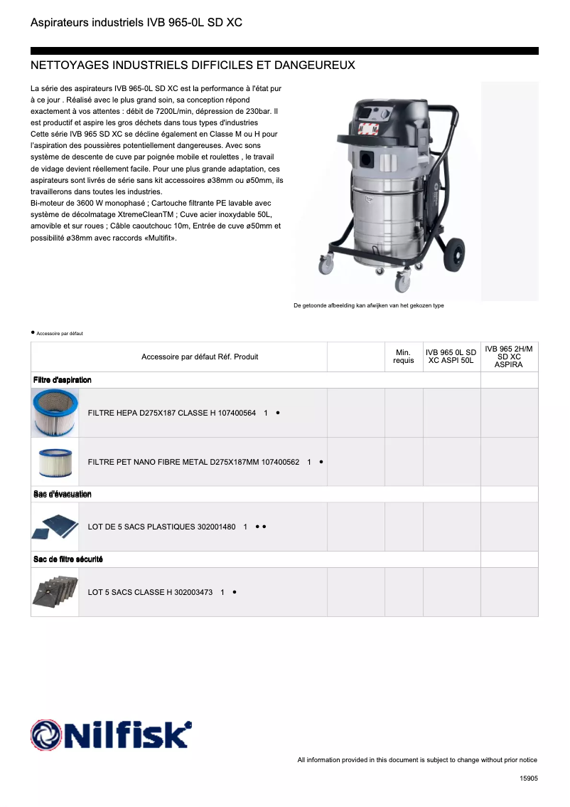 Page 1 of the manual Technical Sheet Nilfisk IVB 965-2H/M SD XC