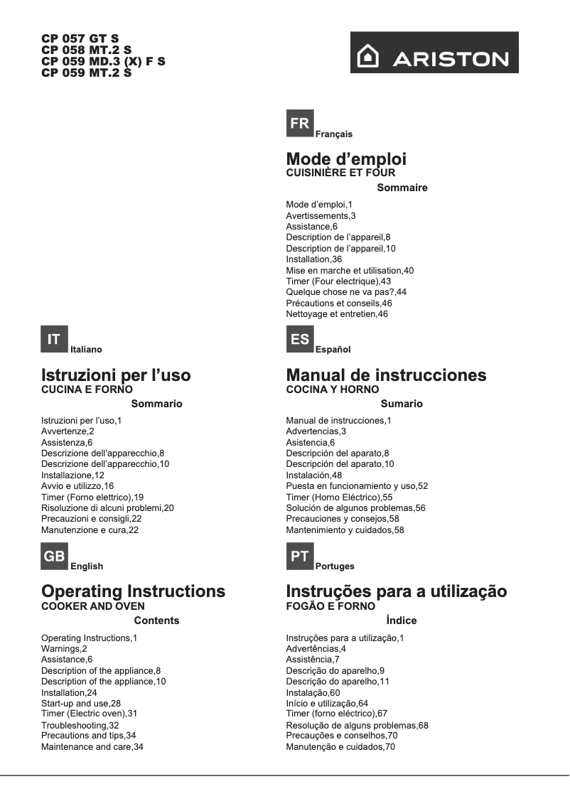 First page image of the manual for CP 058 MT.2 S