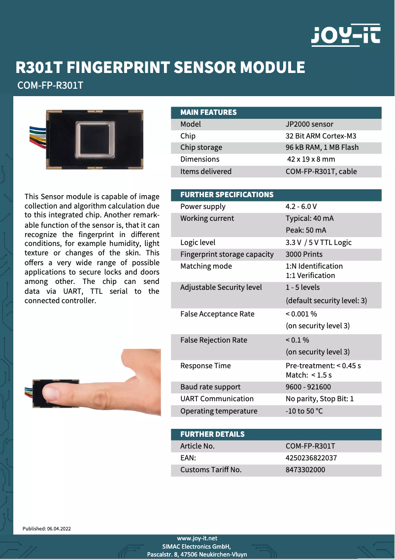 Image de la première page du manuel de l'appareil COM-FP-R301T