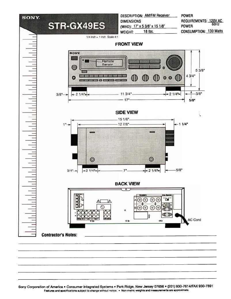 Page 1 of the manual Installation Guide Sony STR-GX49ES