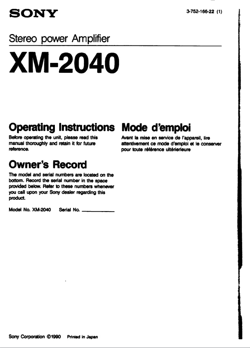 Page 1 of the manual User Manual Sony XM-2040