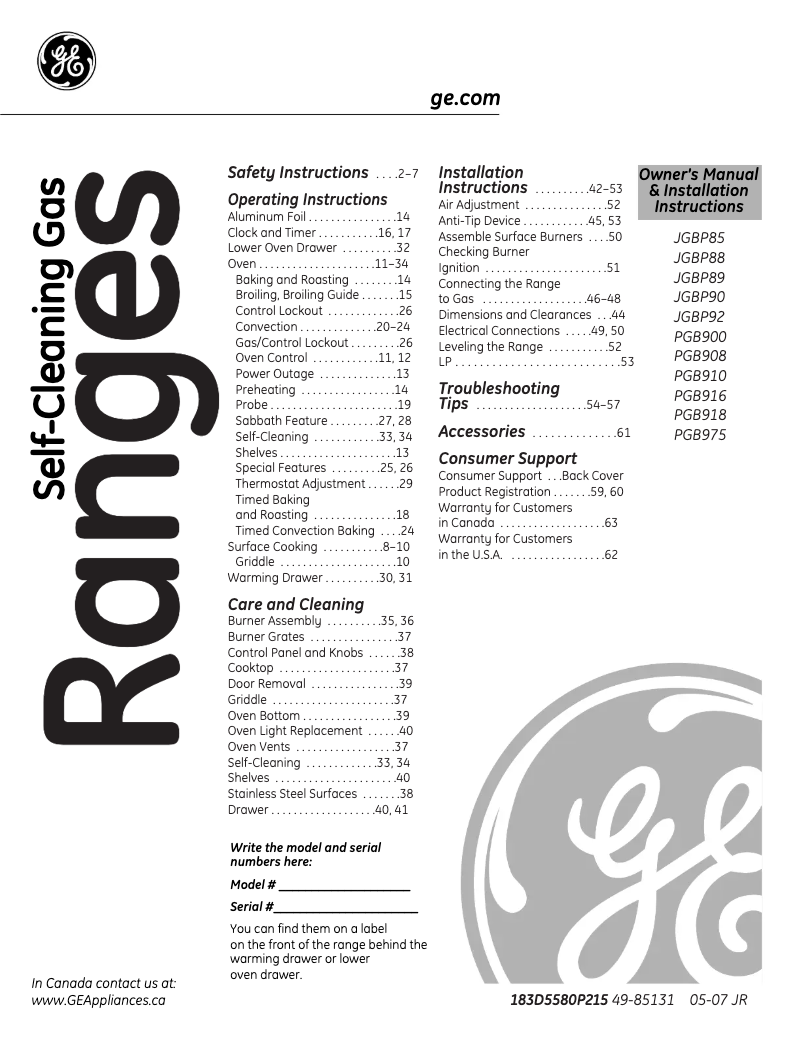 Page 1 of the manual Installation Guide GE JGBP88SEMSS