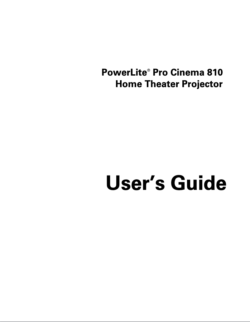 Page 1 de la notice Manuel utilisateur Epson PowerLite Pro Cinema 810 HQV