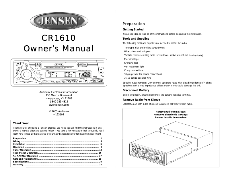 First page image of the manual for CR1610