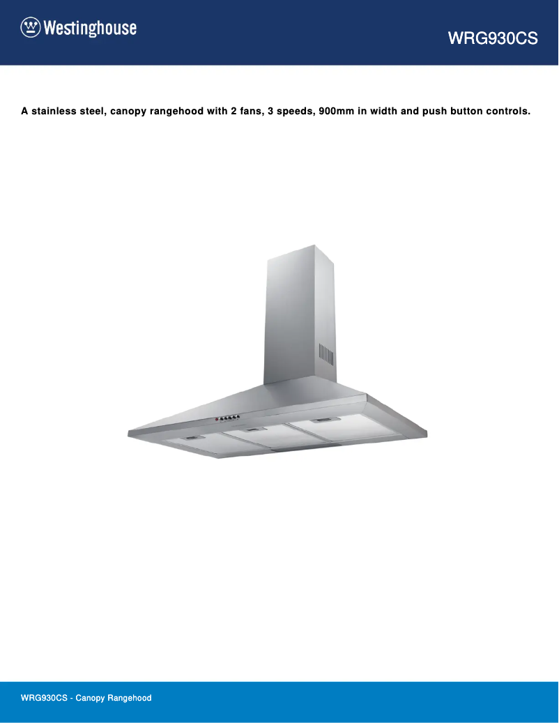 Page 1 of the manual Technical Sheet Westinghouse WRG930CS