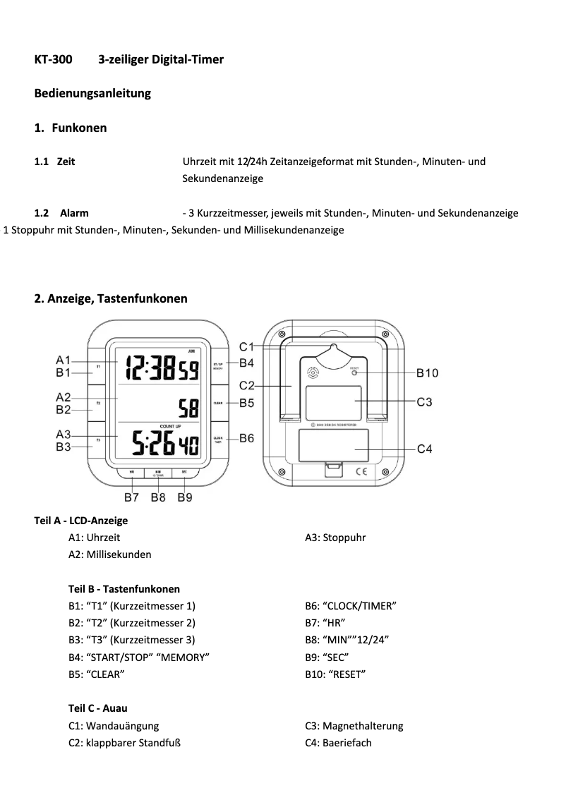 First page image of the manual for KT 300
