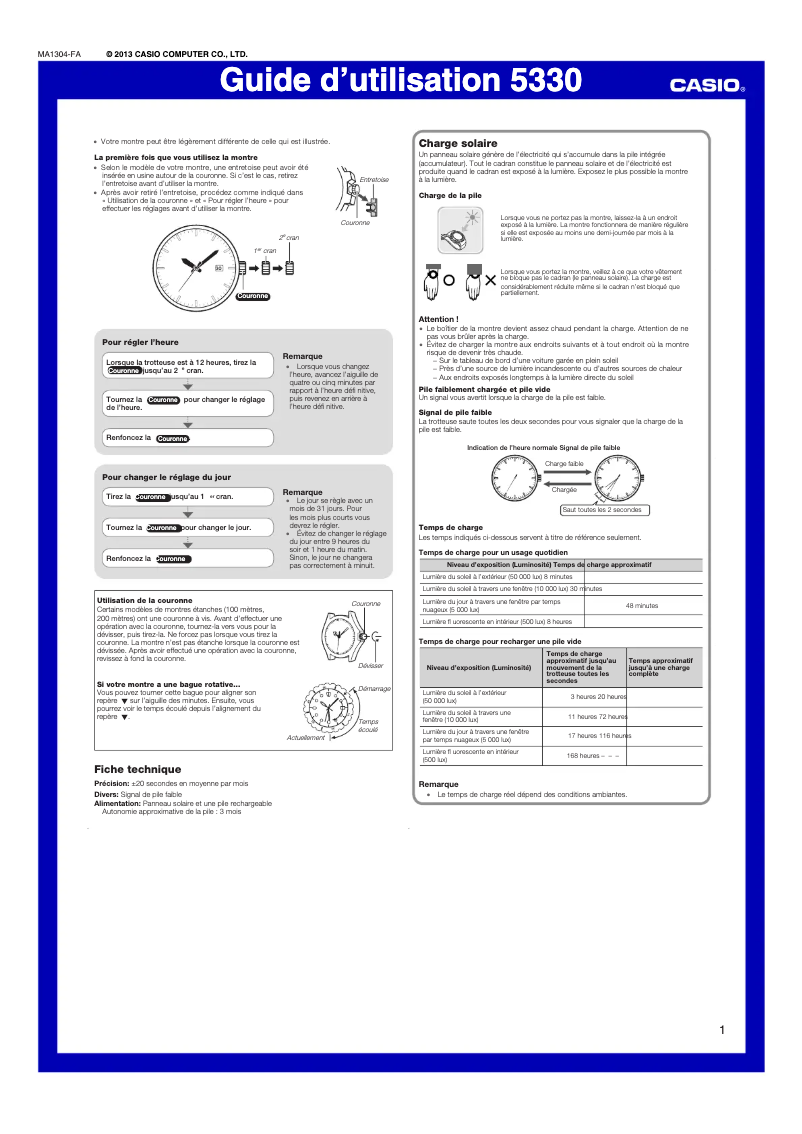 Page 1 of the manual User Manual Casio MRW-S300H-1BVEF
