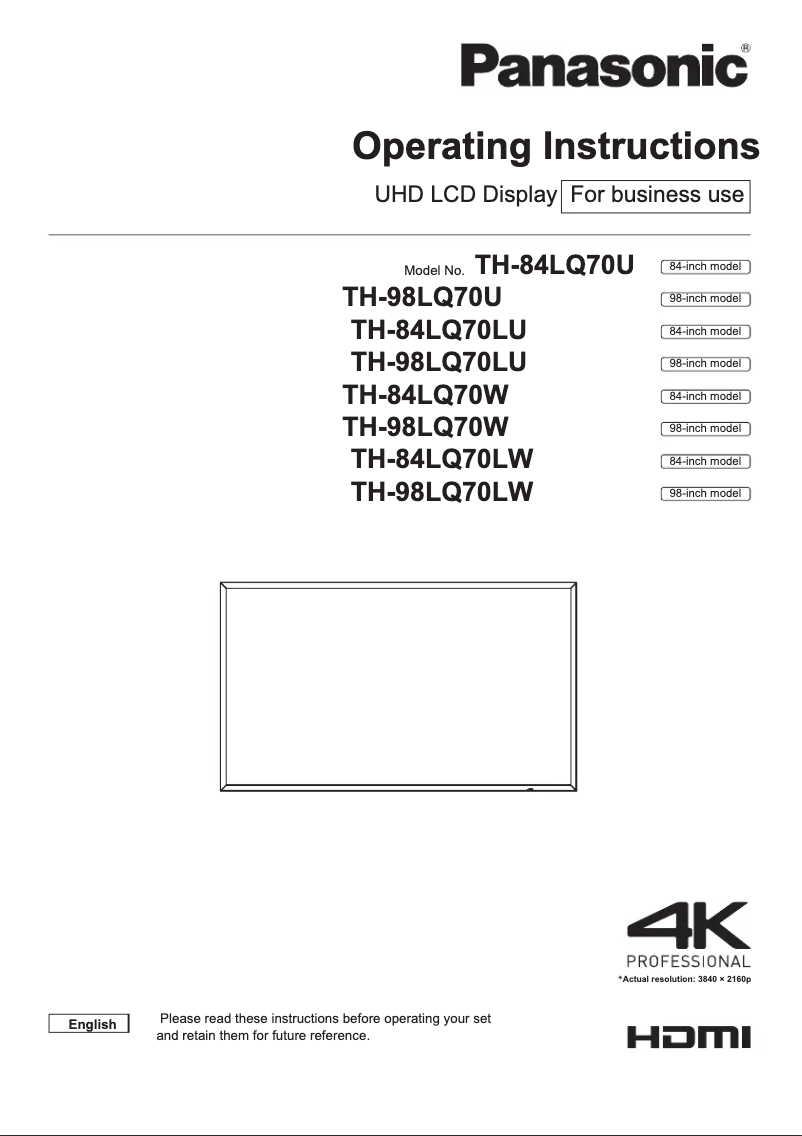 First page image of the manual for TH-84LQ70
