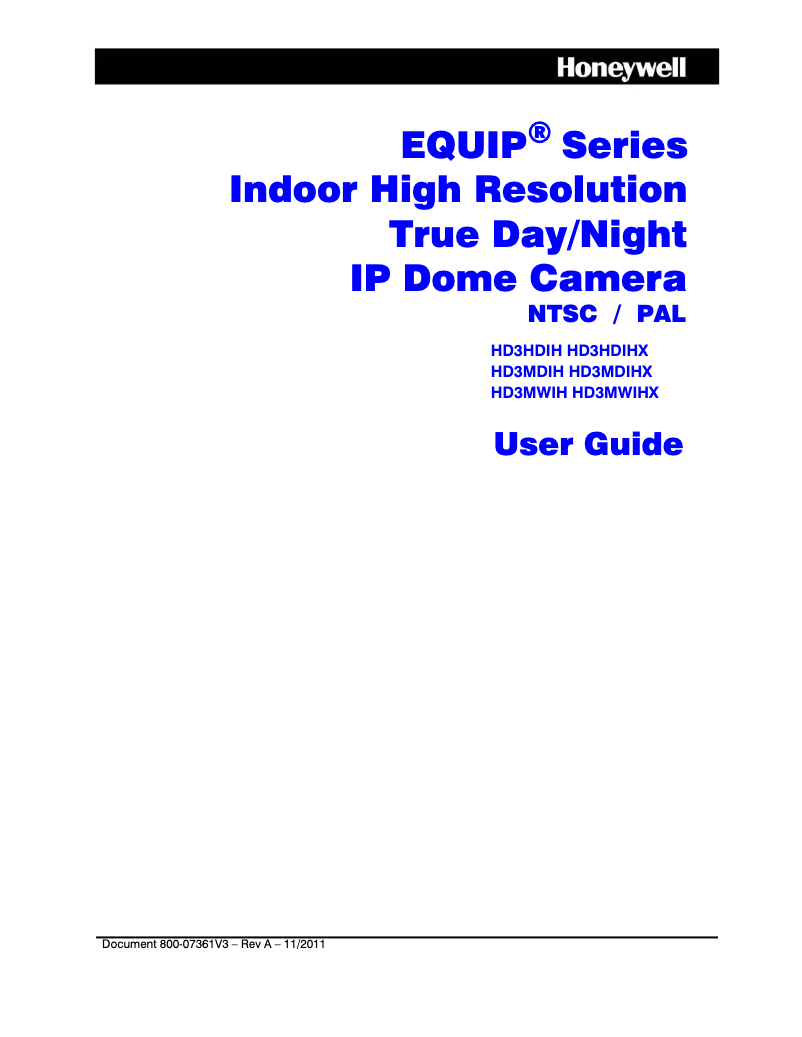 Page 1 of the manual User Manual Honeywell Equip HD3MWIH