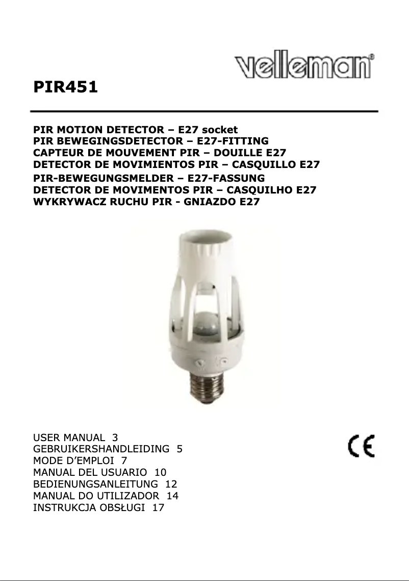 Page 1 of the manual User Manual Velleman PIR451