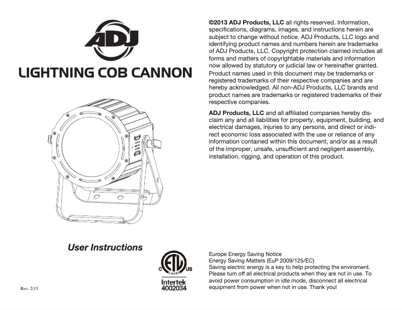 First page image of the manual for Lightning COB Cannon