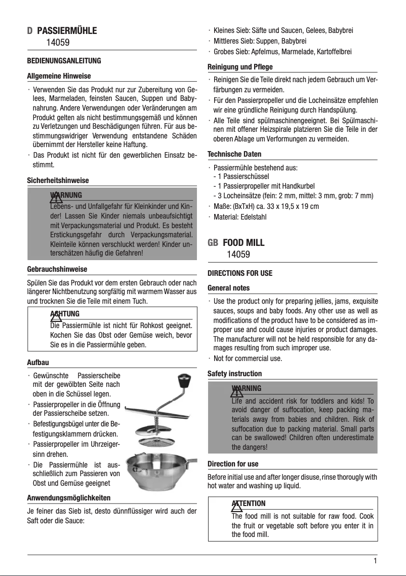 First page image of the manual for 14059