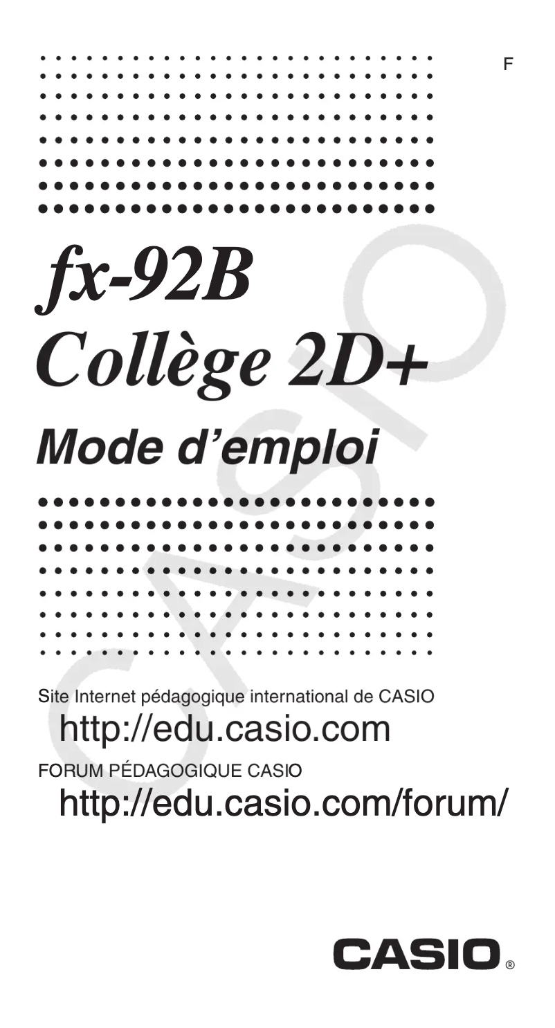 Page 1 of the manual User Manual Casio FX-92B Collège 2D+