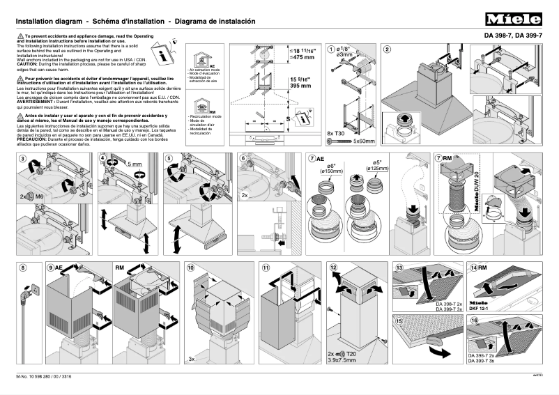 Page 1 of the manual Installation Guide Miele DA 398-7 Classic