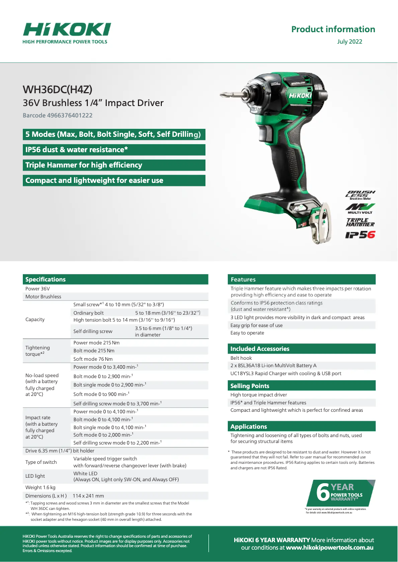 First page image of the manual for WH 36DC