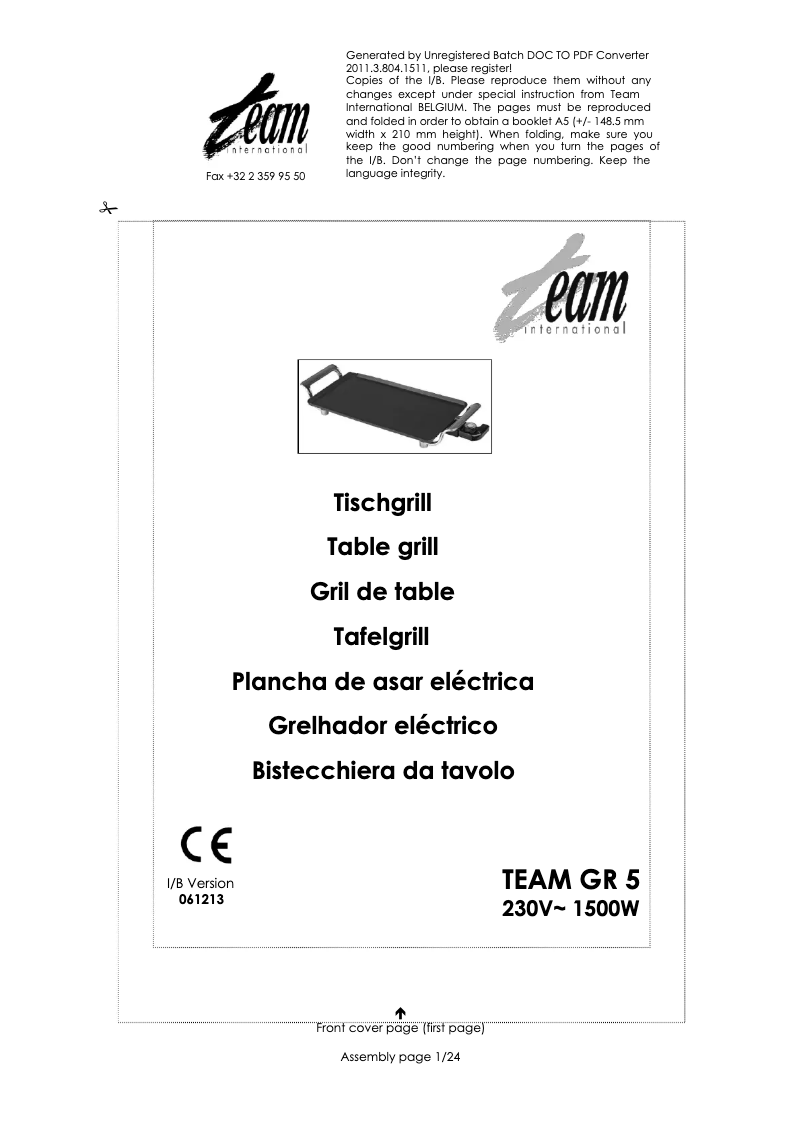 First page image of the manual for GR 5