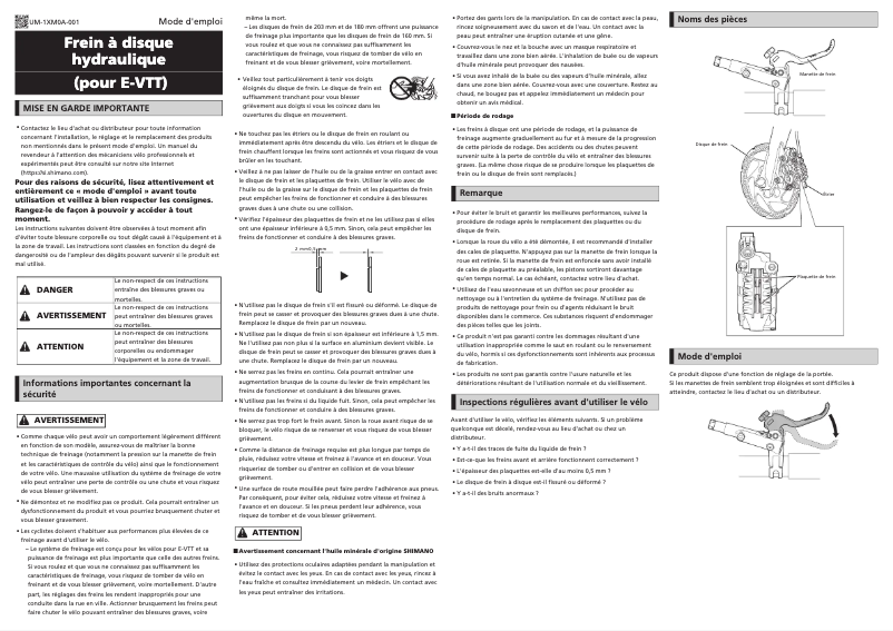 Page 1 of the manual User Manual Shimano BL-MT501