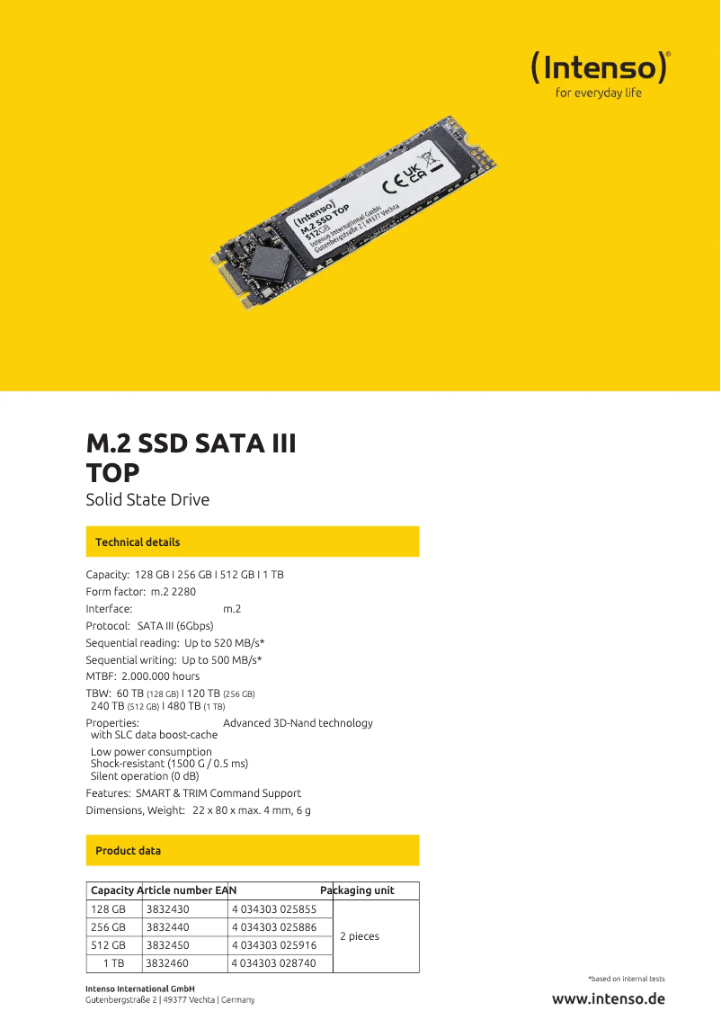 First page image of the manual for M.2 SSD SATA III Top