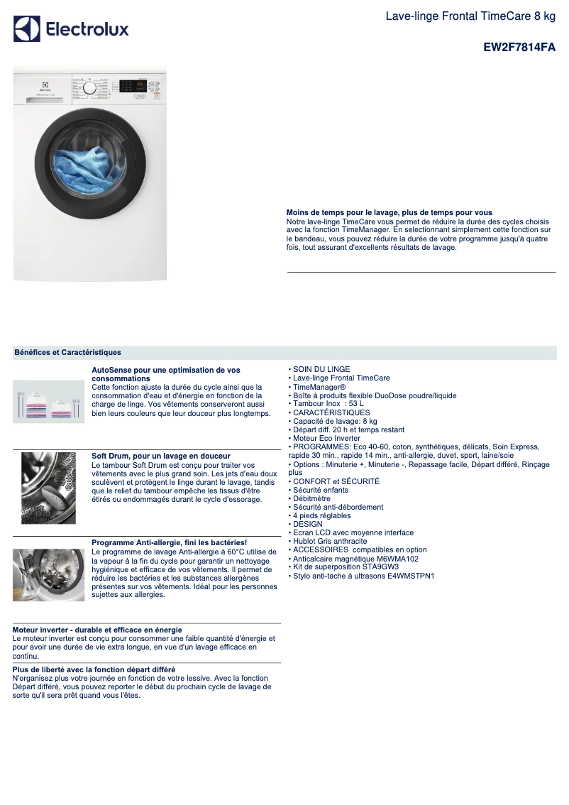 Page 1 of the manual Technical Sheet Electrolux EW2F7814FA