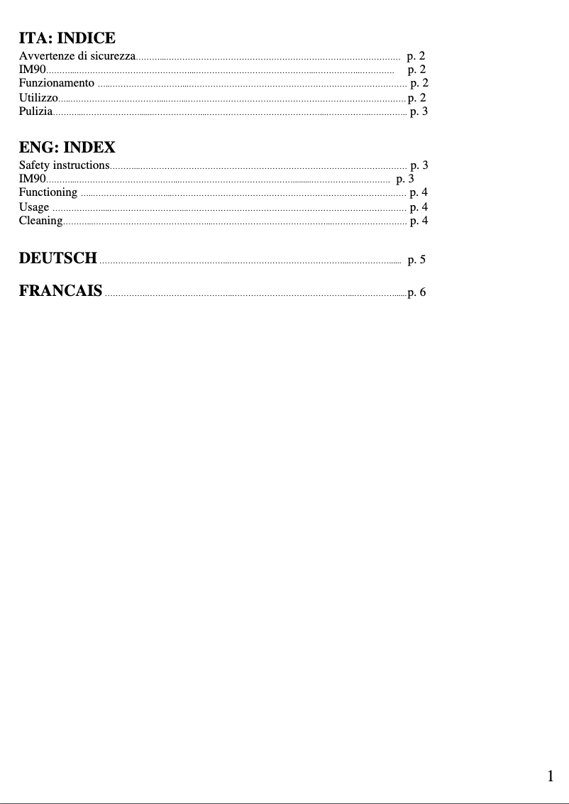 Page 1 de la notice Manuel utilisateur Girmi IM90