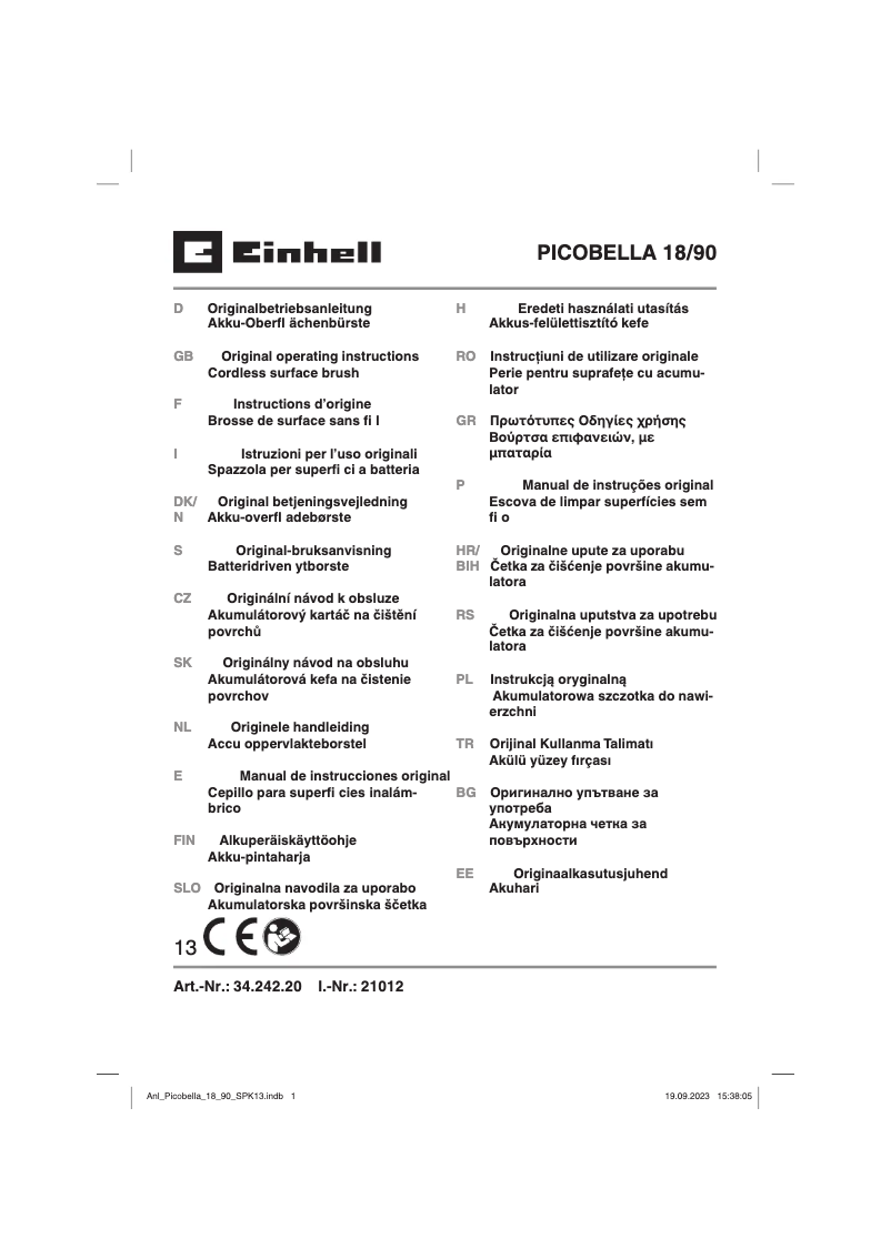 First page image of the manual for PICOBELLA 18/90