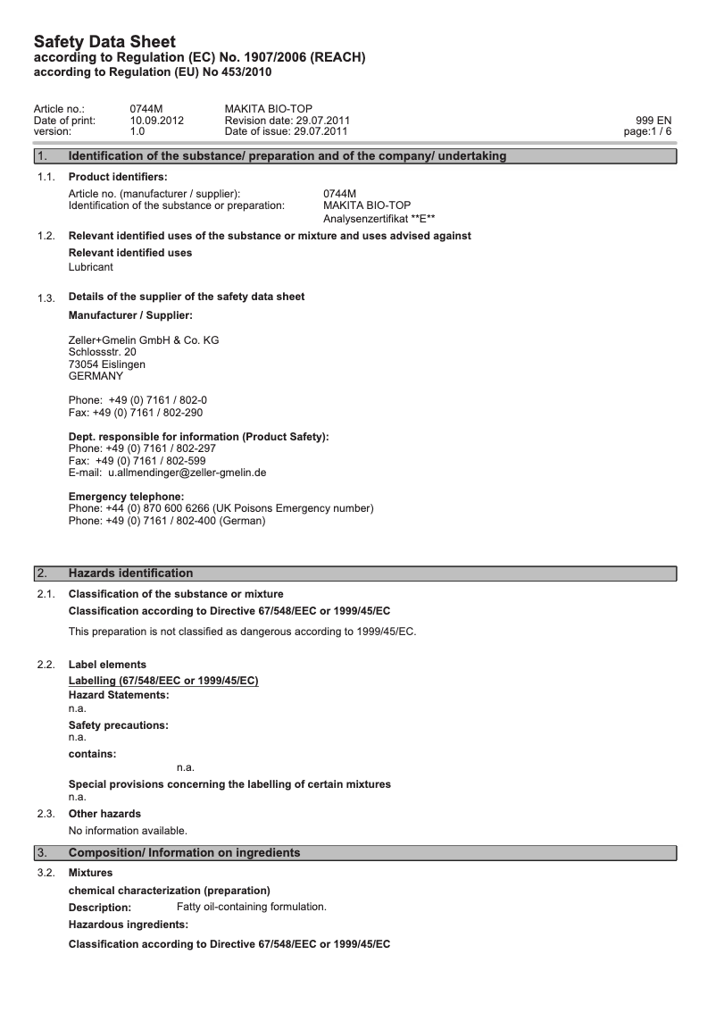 Page 1 of the manual User Manual Makita 980008611