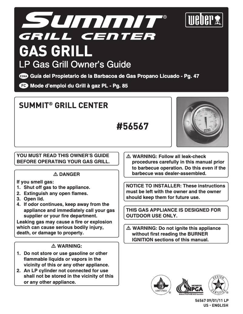 Page 1 of the manual User Manual Weber Summit Grill Center