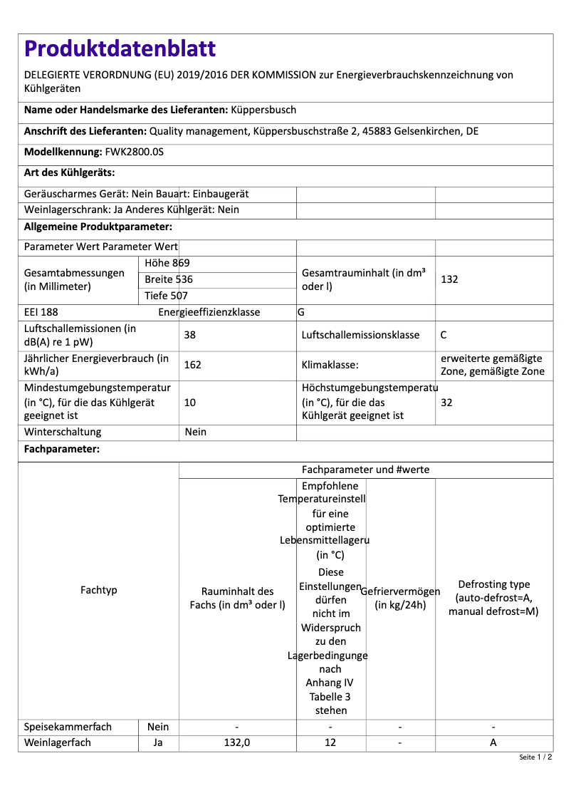 First page image of the manual for FWK2800.0S